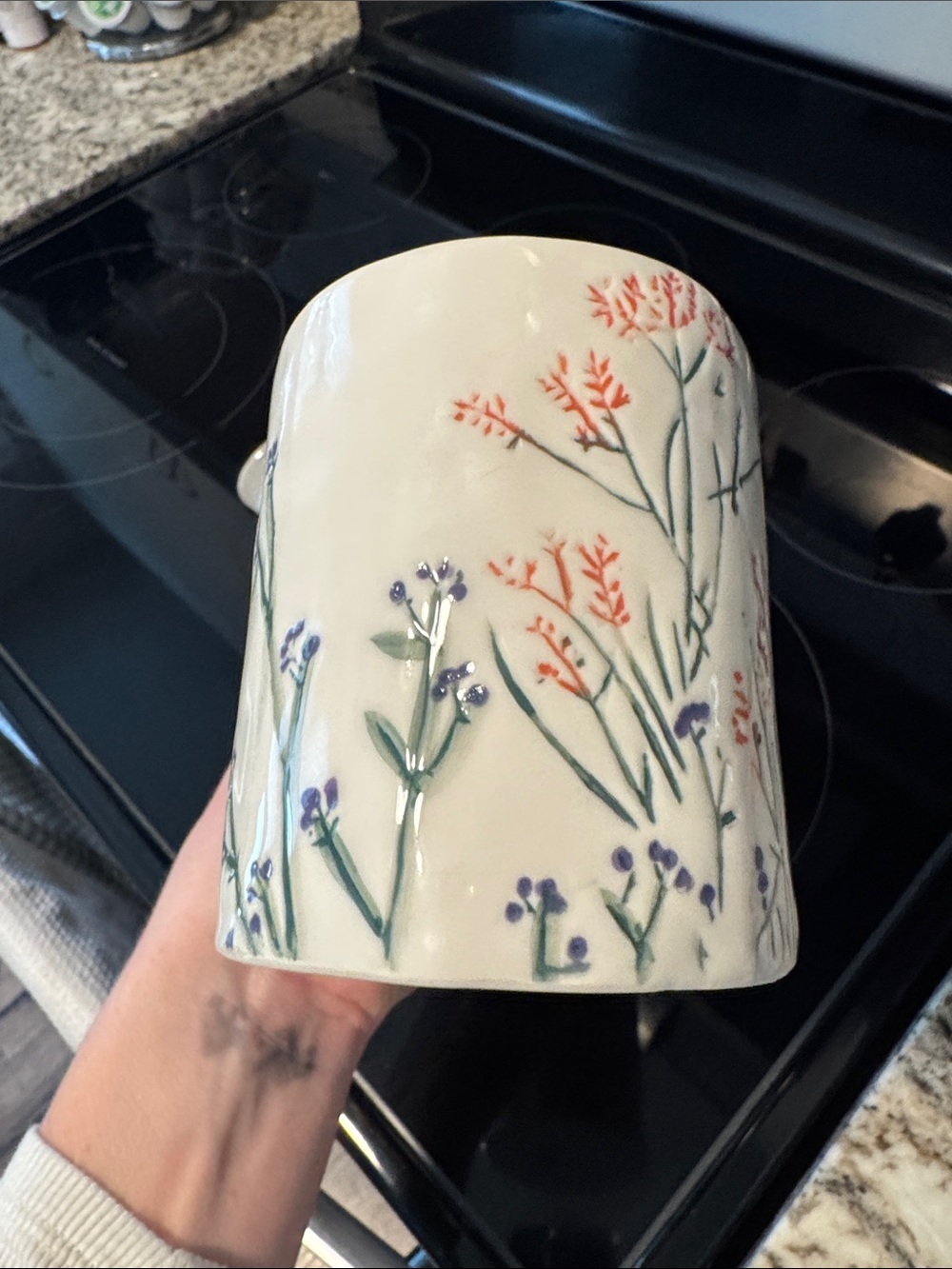 Anthropologie Monogram M Ceramic Mug with Coral Floral Accent - Picture 4 of 5